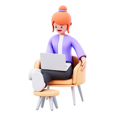 Woman working on a laptop in a comfortable armchair