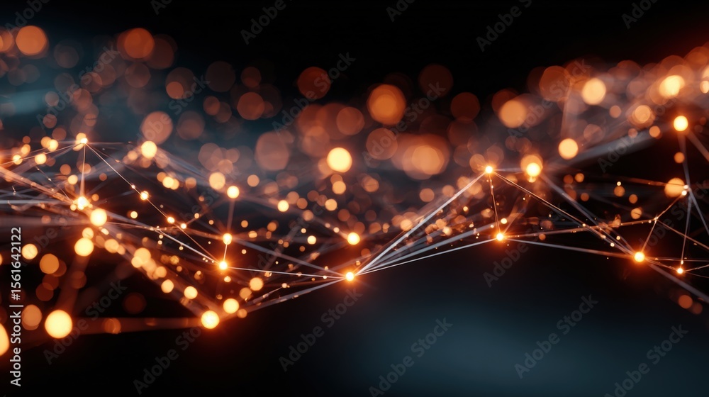 Poster Dynamic abstract of interconnected glowing lines and points forming a network visualization.