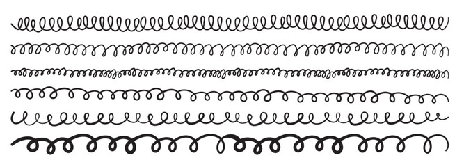 Hand drawn border lines. Doodle wave underline set, vintage squiggle ornament