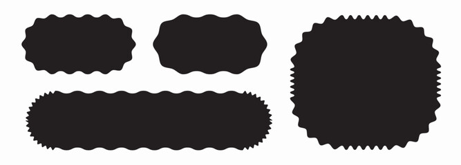 Wavy shape set, zigzag frames. Scallop borders, round zig zag edge vector stamp