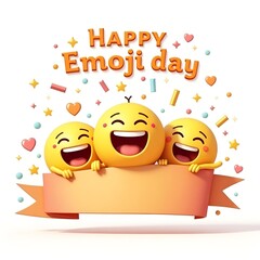 Happy Emoji Day with colorful smiling emojis isolated on white background
