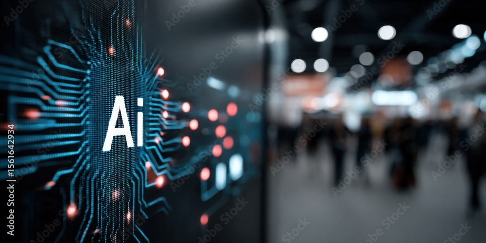 Poster Close-up of AI Technology Circuit Board with Digital Data and Modern Background.