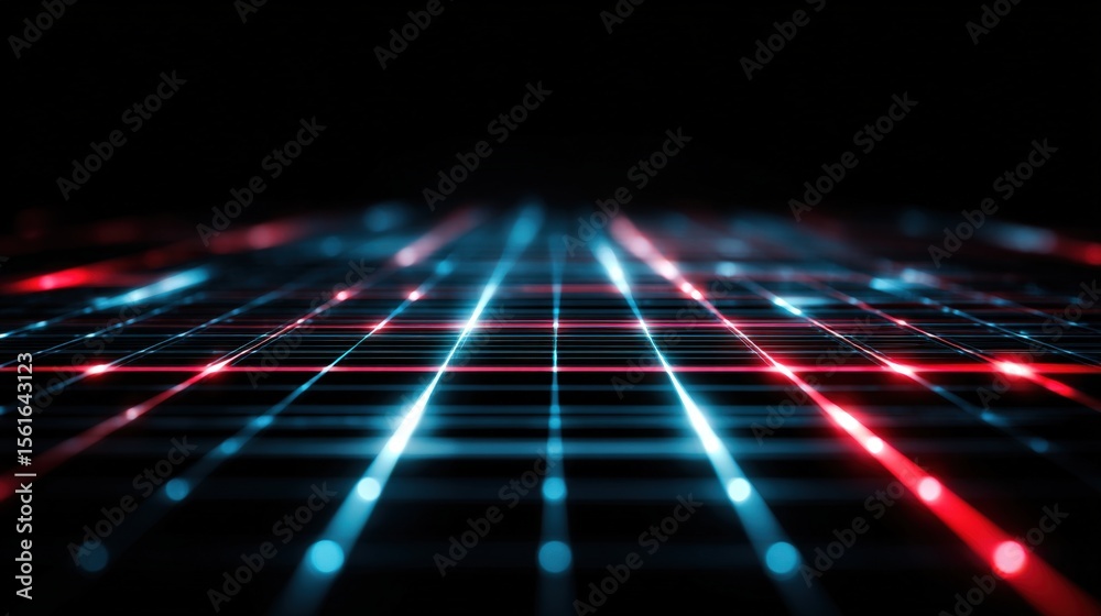 Poster Futuristic digital grid with glowing neon lines representing technology and innovation.