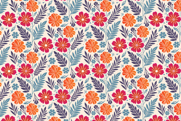 modern botanical flower composition in a seamless pattern layout with fine lines for kitchen wear, table cloths, and fashion fabric


