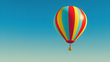 Fototapeta premium Colorful Tethered Hot Air Balloon with Red, Yellow and Blue Panels in Clear Sky
