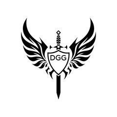 DGI shield, sword, DGI wings, logo, emblem, DGI crest, warrior, knight, DGI protection, security, DGI tattoo, tribal, fantasy, heraldry, DGI insignia, defense, DGI powerful, strong, honor, black, silh