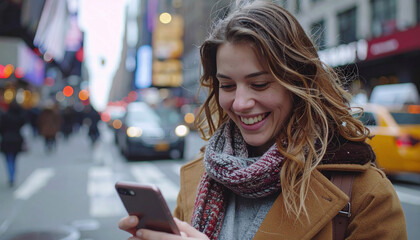Urban Lifestyle: Person Using Smartphone on City Street