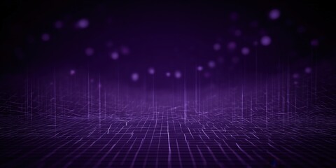 Fototapeta premium Futuristic Digital Grid Landscape with Neon Purple Lights and Abstract Data Visuals.