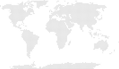 Simplified world vector map with square dot grid (Natural earth projection, PPT-compatible & fully editable)