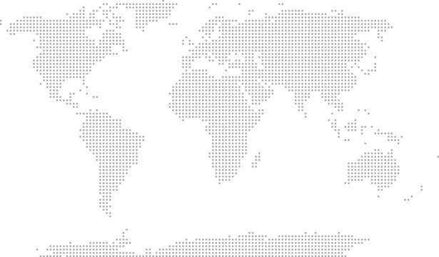Simplified world vector map with square dot grid (Natural earth projection, PPT-compatible & fully editable)