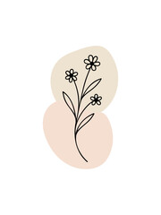 Cute small flower doodle line drawing with soft pastel shapes