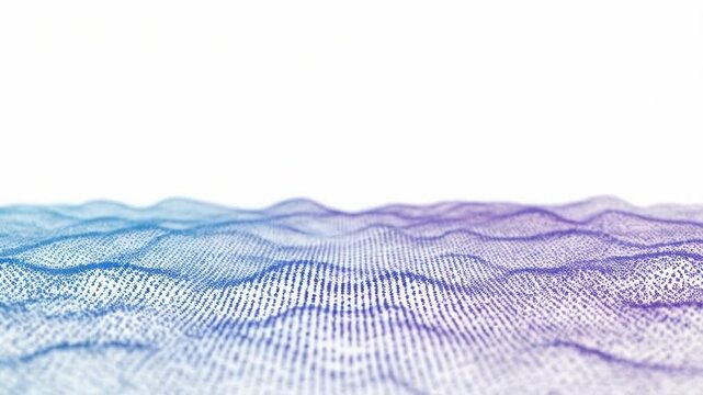 Abstract digital wave pattern with blue and purple dots on a white background