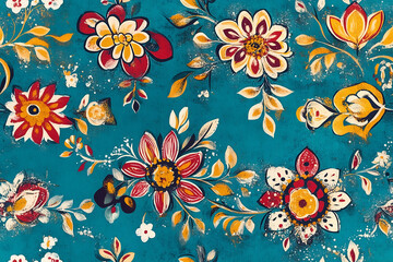 Fototapeta premium bohemian folk art illustration with a vibrant floral pattern for a vintage wallpaper look