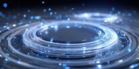 Abstract digital water ripple effect with glowing particles and luminous waves.