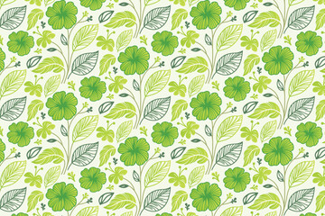 elegant flower illustration with soft leaf outlines in a seamless repeat format designed for home textile, packaging paper, and fashion accessories

