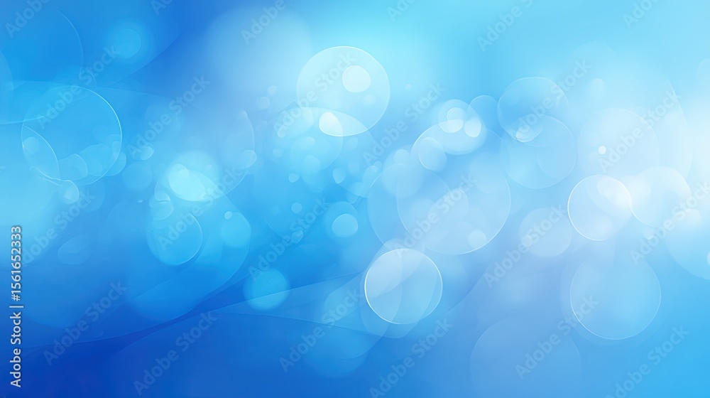 Poster Abstract blue background with glowing bokeh circles and soft light effects.