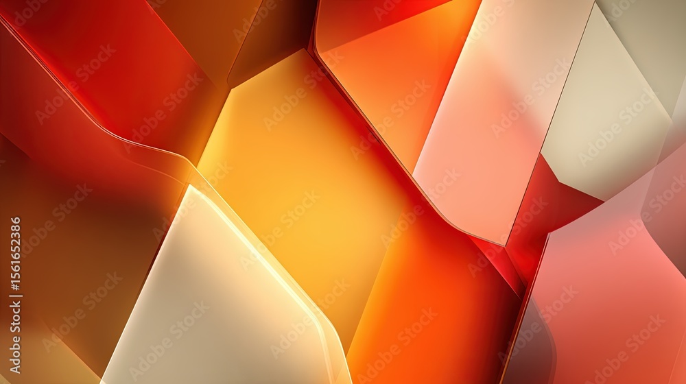 Aufkleber Abstract geometric background with vibrant orange red and beige shapes and lighting.