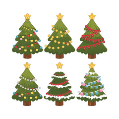 Set of Decorated Christmas Trees