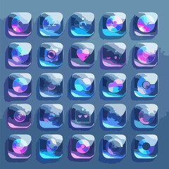 Glass Effect UI Icons – Transparent Vector Design