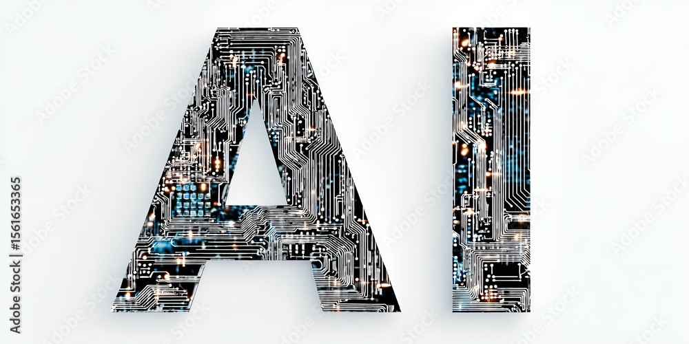 Poster Detailed Circuit Board Pattern Shaped as the Letter A and I with Technology Elements.