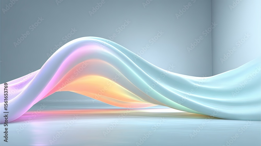 Fototapete abstract colorful flowing waves with neon glow and smooth curves in digital art.