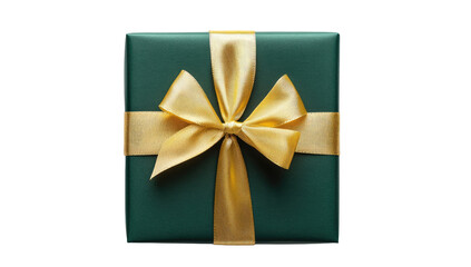 Green gift box with gold ribbon bow