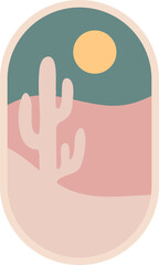 Boho desert landscape with cactus  in warm earth tones. Design illustration for decoration, wall decor, wallpaper, cover, banner.