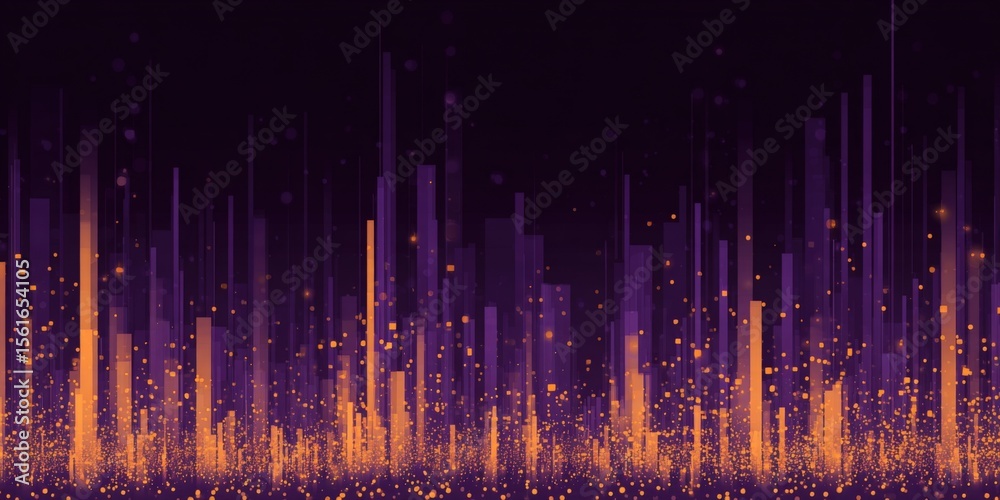 Poster Vibrant digital data visualization with vertical lines and glowing light effects.
