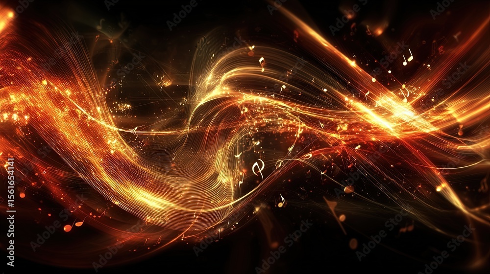 Poster Abstract fiery light trails and sparkling particles creating dynamic motion effect.