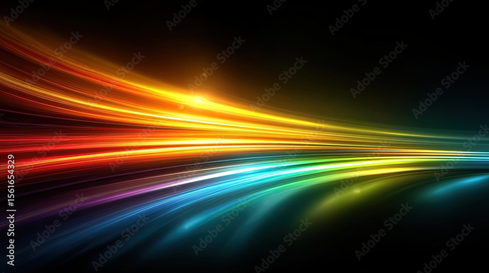 Poster Vibrant multicolored abstract light streaks in motion creating dynamic visual effect.