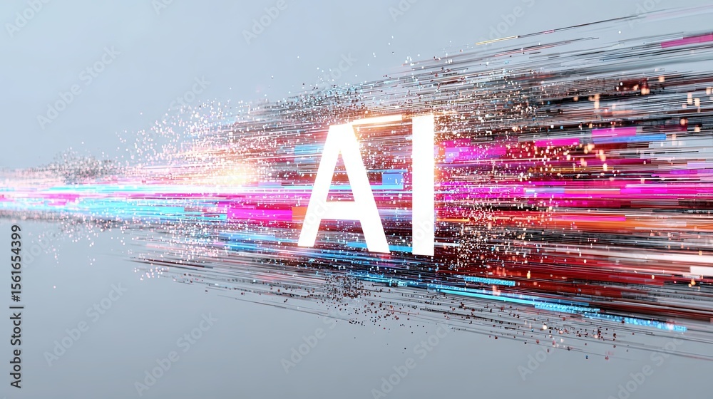 Aufkleber futuristic artificial intelligence concept with digital data streaks and bright light.