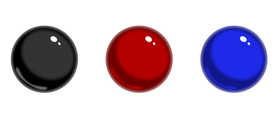 光沢のあるボール。トラックボールマウス。金属光沢。黒、赤、青、3色。