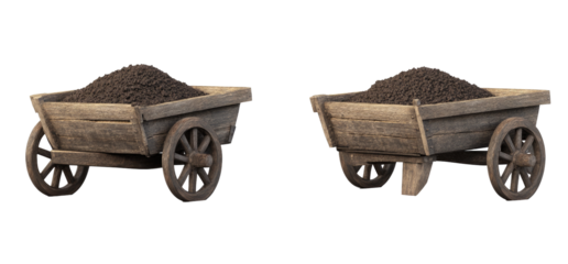 Wooden handcart filled with dark dirt