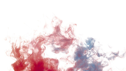 Abstract swirling red and blue ink clouds dissolving in water