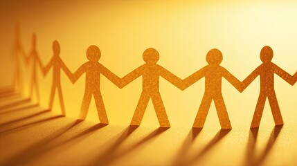 Diverse Paper Cutout Figures Holding Hands with Light and Shadow Effect.