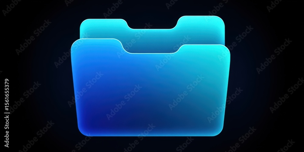 Poster modern glowing blue folder icon on black background for digital storage concept.