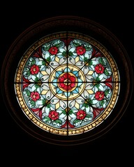 Ornate floral stained glass window design showcased with intricate patterns and vibrant hues