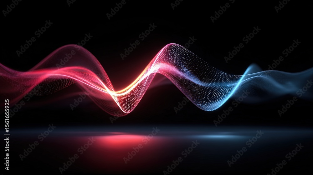 Aufkleber vibrant glowing wave spectrum with colorful flowing light particles on black background.