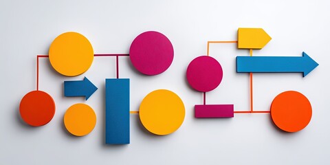 Obraz premium Colorful Flowchart Diagram with Circles Arrows and Blocks for Process Illustration.