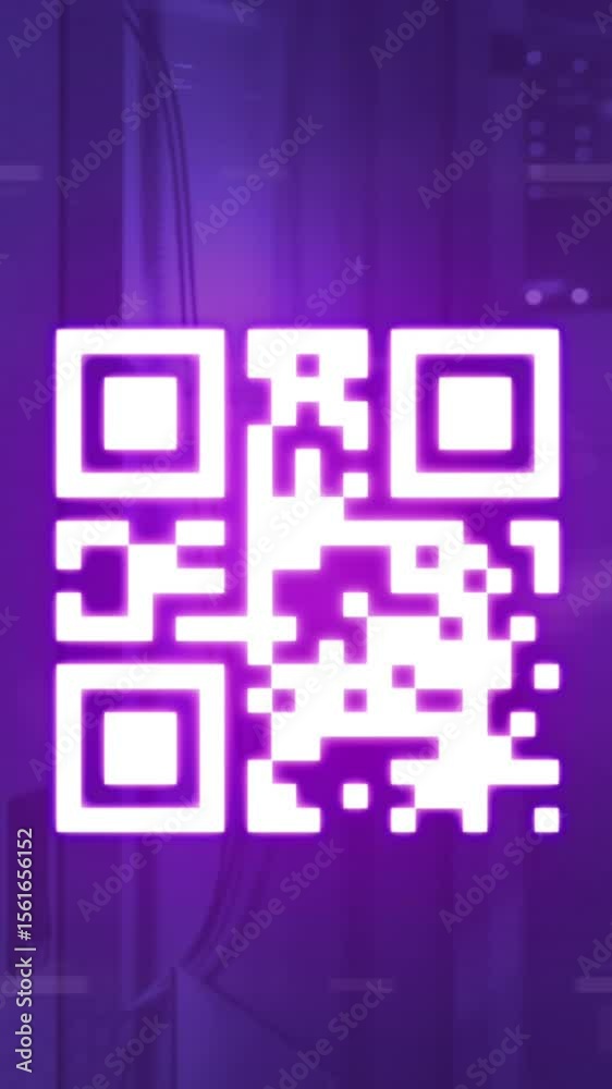 Poster animation of qr code and data processing over server room