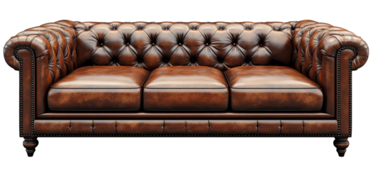 Classic brown leather sofa with tufted back