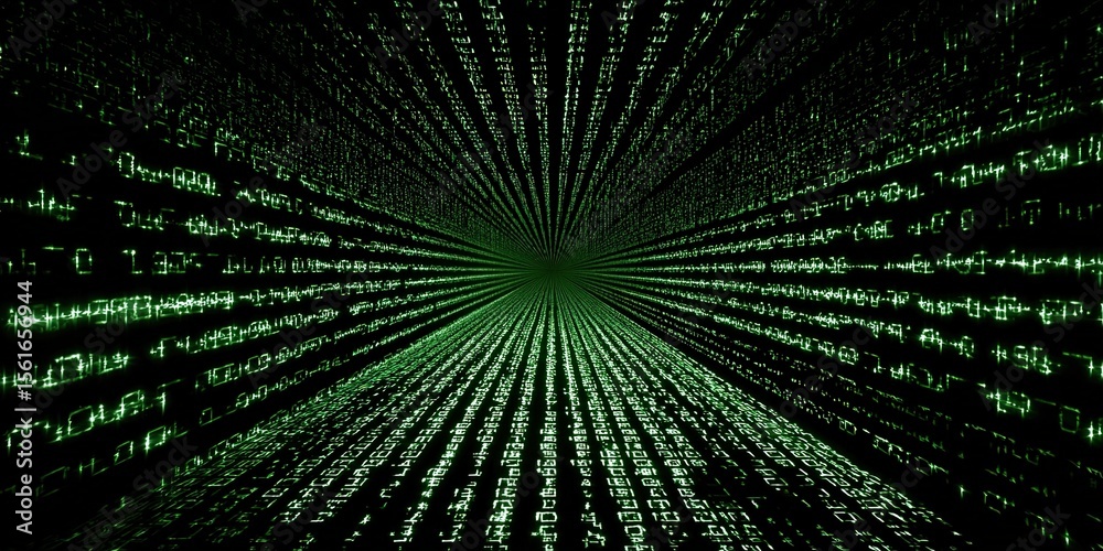 Poster Abstract Digital Data Stream Deep Green Matrix Numbers Visual Background Design.