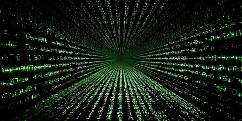 Obraz premium Abstract Digital Data Stream Deep Green Matrix Numbers Visual Background Design.
