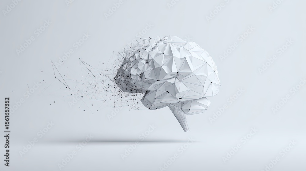 Aufkleber abstract digital illustration of a human brain with geometric polygons and particles.
