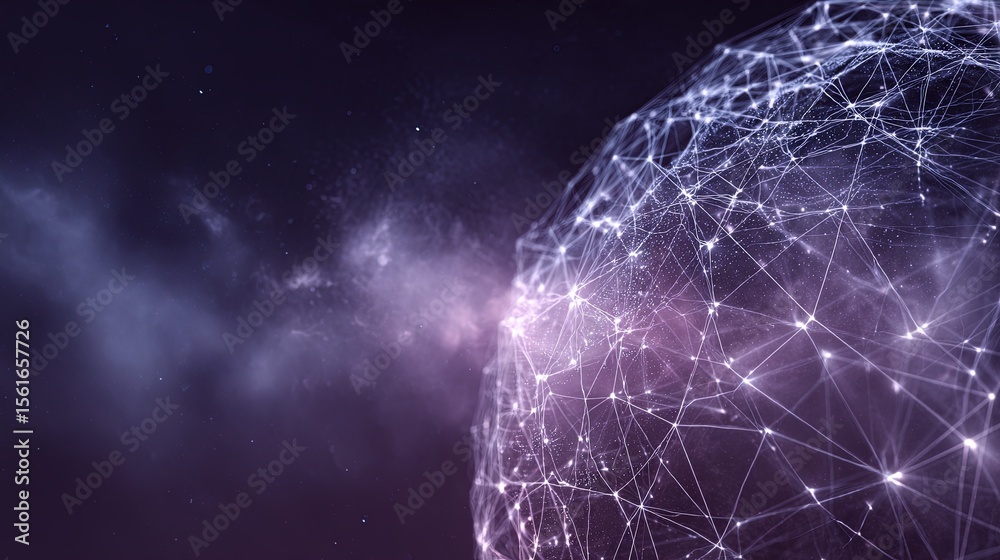 Poster Futuristic digital globe with interconnected network lines in outer space background.