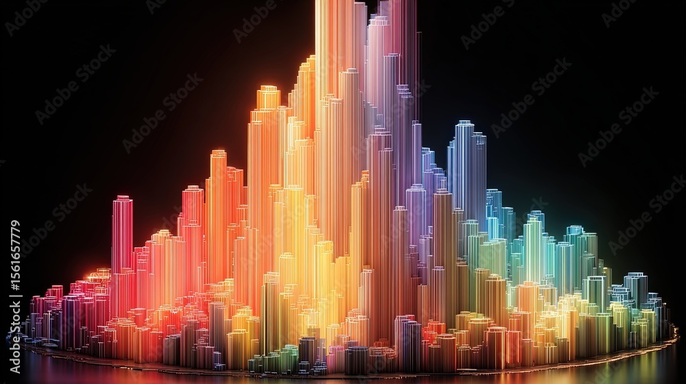 Poster Vibrant Colorful Abstract Data Visualization With Bright Digital Graphs and Technology Elements.