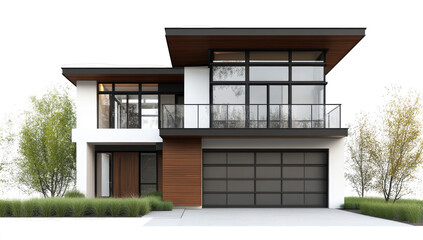 Modern home exterior, two stories, minimalist style