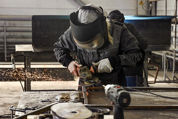 Manufacturing industry plant factory welding turner milling machine operator welder girl woman...
