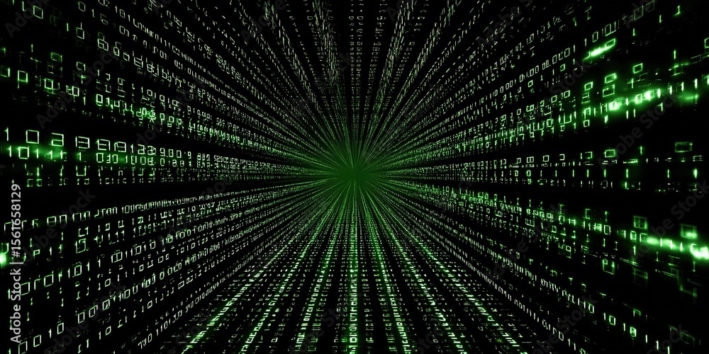 Poster Extensive Digital Binary Data Stream Illustration Representing Technology and Cyber World.