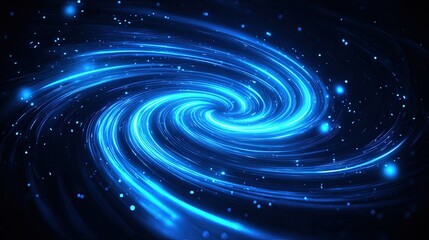 Naklejka premium Vibrant Blue Galaxy Spiral Nebula with Bright Stars and Cosmic Dust in Deep Space.